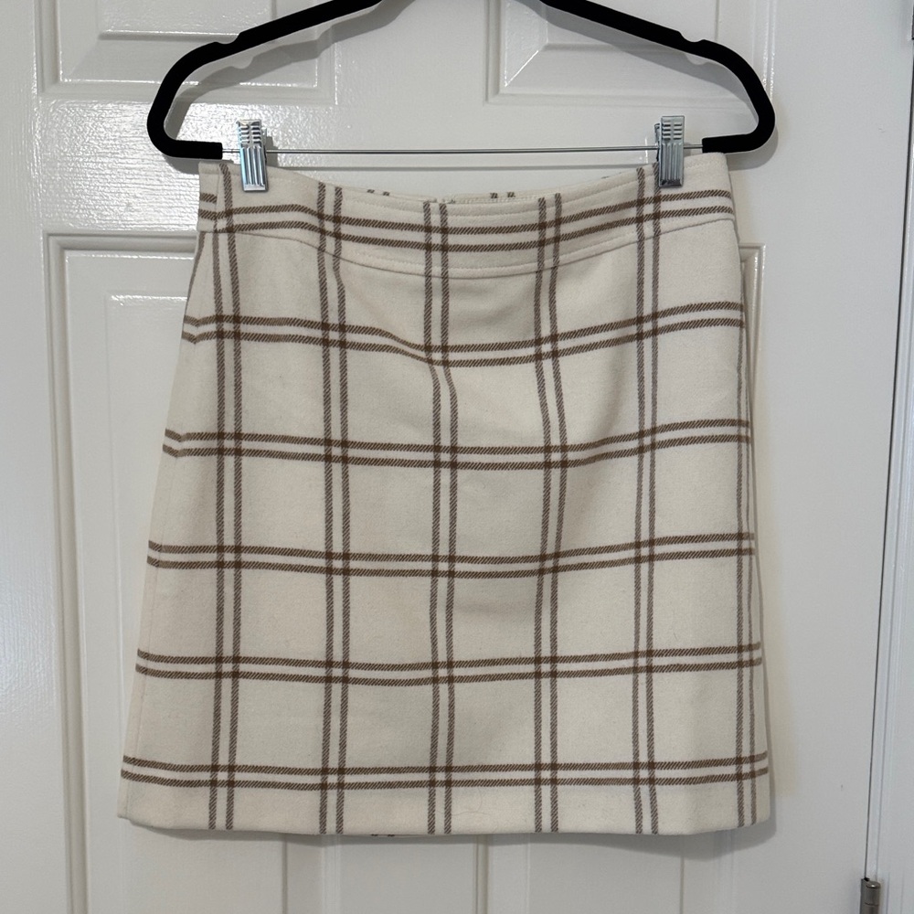 J Crew Plaid wool-blend A-line mini skirt Womens Size 8 Ivory